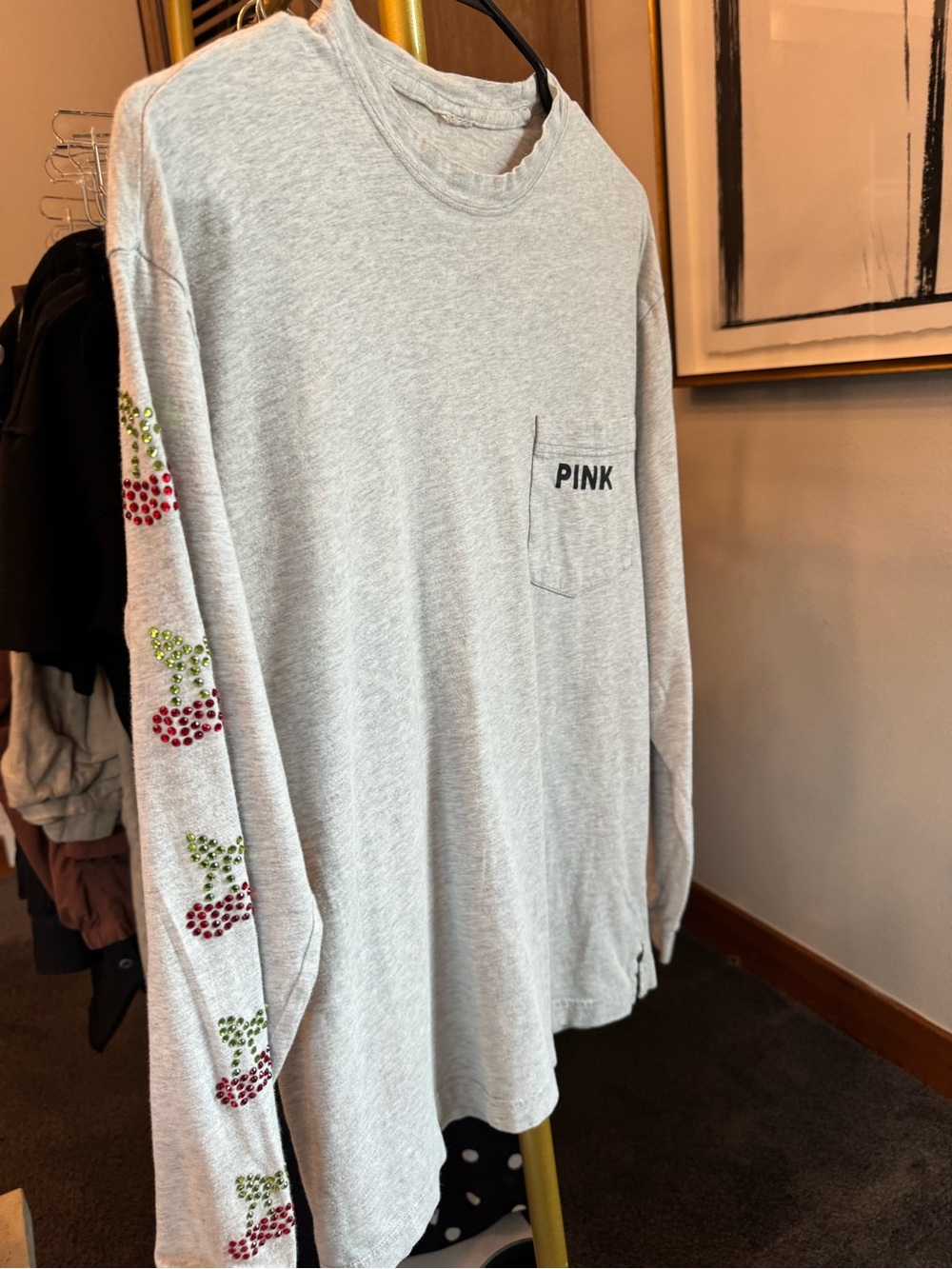 PINK Victoria's Secret Long-Sleeve Pocket Tee in Light Gray